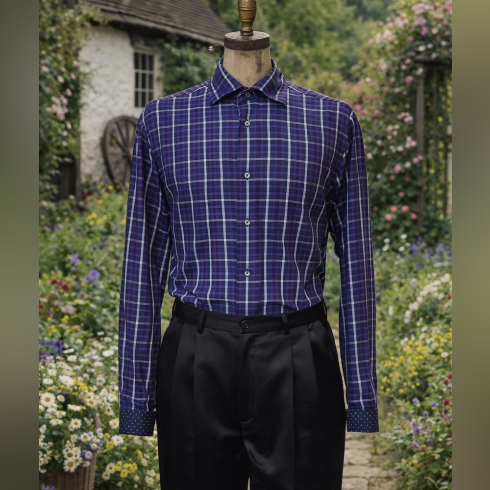 Saks Fifth Avenue Black Label Purple Plaid Dress Shirt